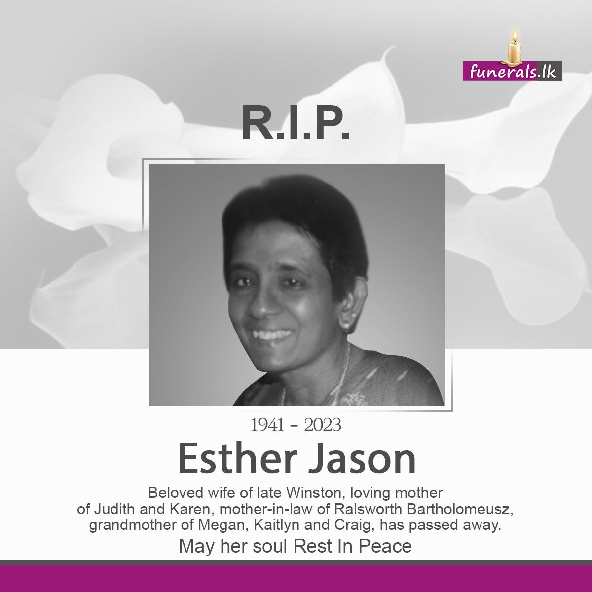 MRS. JASON – ESTHER (nee D’Raymond)